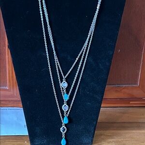 Elegant Silver and Turquoise Pendant Necklace three strands.